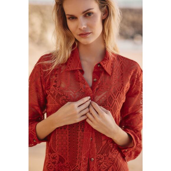 Anthropologie Lace Button-Down - New Size Large - Picture 3 of 7